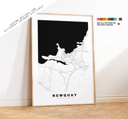 Newquay Map Print - Minimalist City Map Poster - Map Wall Art - UK - Newquay Print - Newquay Poster - Different Colours Available