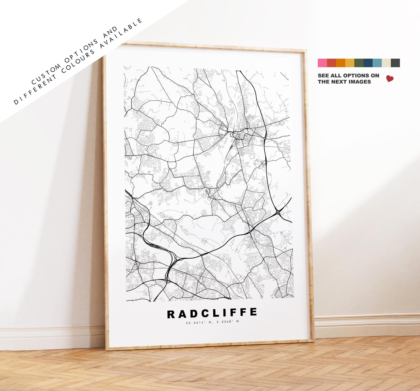 Radcliffe Map Print - Minimalist City Map Poster - Map Art - UK - Radcliffe Print - Radcliffe, Manchester - Different Colours Available