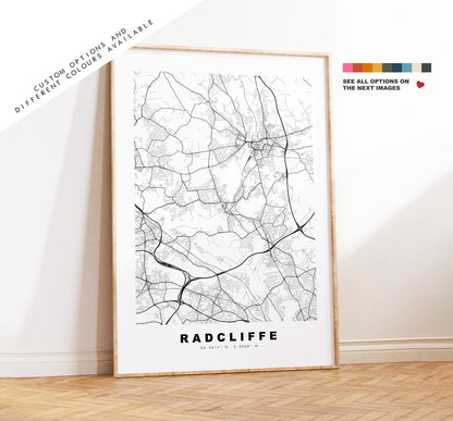 Radcliffe Map Print - Minimalist City Map Poster - Map Art - UK - Radcliffe Print - Radcliffe, Manchester - Different Colours Available