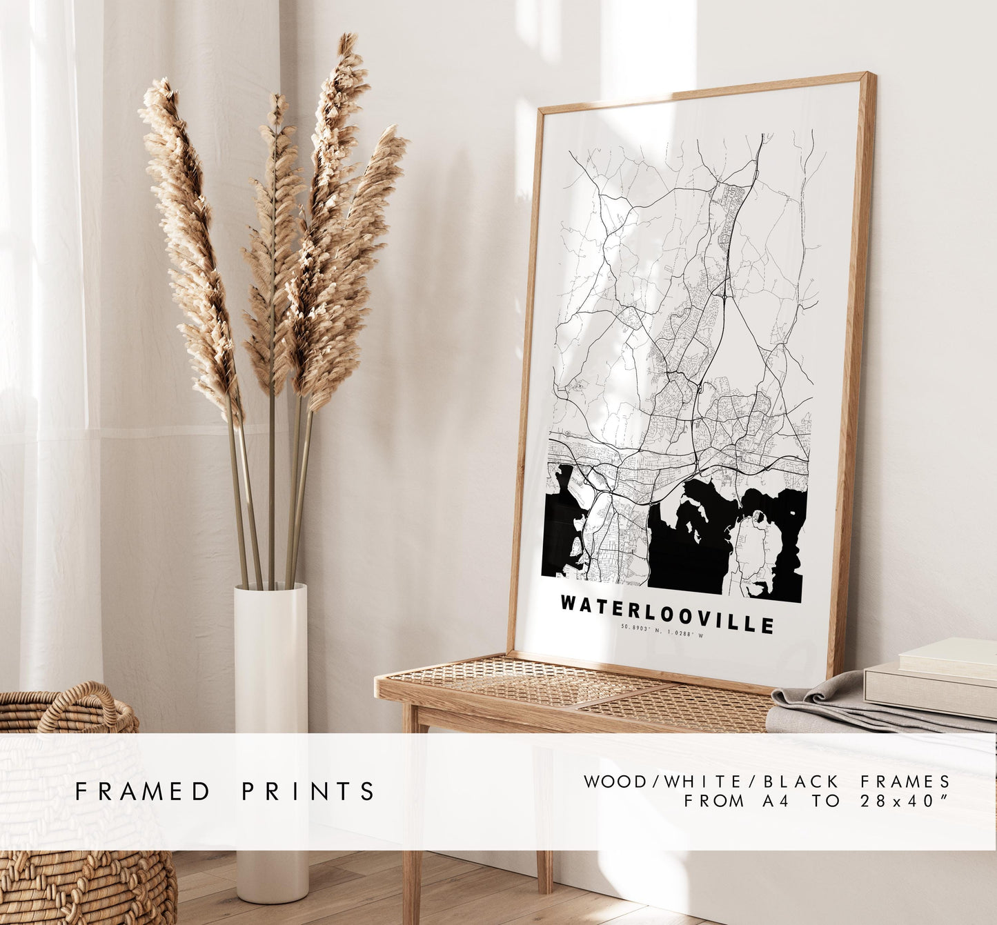 Waterlooville Map Print - Minimalist City Map Poster - Map Art - UK - Waterlooville Print - Hampshire - Different Colours Available