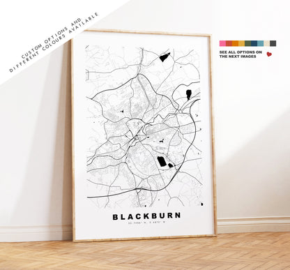 Blackburn Map Print - Minimalist City Map Poster - Map Wall Art - UK - Blackburn Print - Blackburn Poster - Different Colours Available