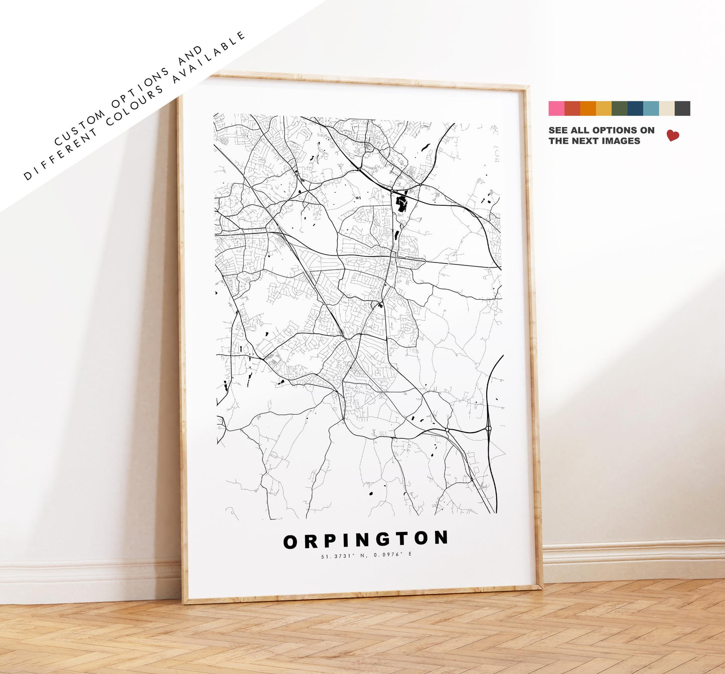 Orpington Map Print - Minimalist City Map Poster - Map Art - UK - Orpington Print - Orpington, London - Different Colours Available