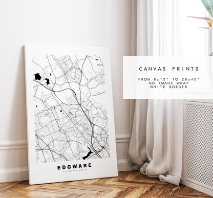 Edgware Map Print - Minimalist City Map Poster - Map Art - UK - Edgware Print - Edgware, London - Different Colours Available