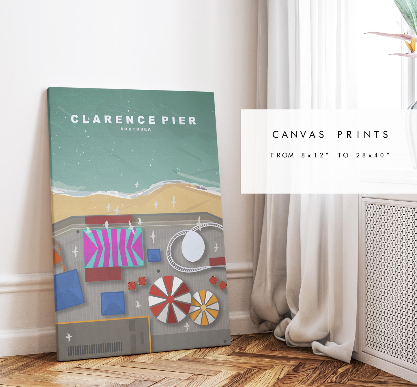 Clarence Pier Travel Poster - Wall Art Print - Southsea and Portsmouth Travel Posters - Minimalist Retro Style - Prints or Framed Prints