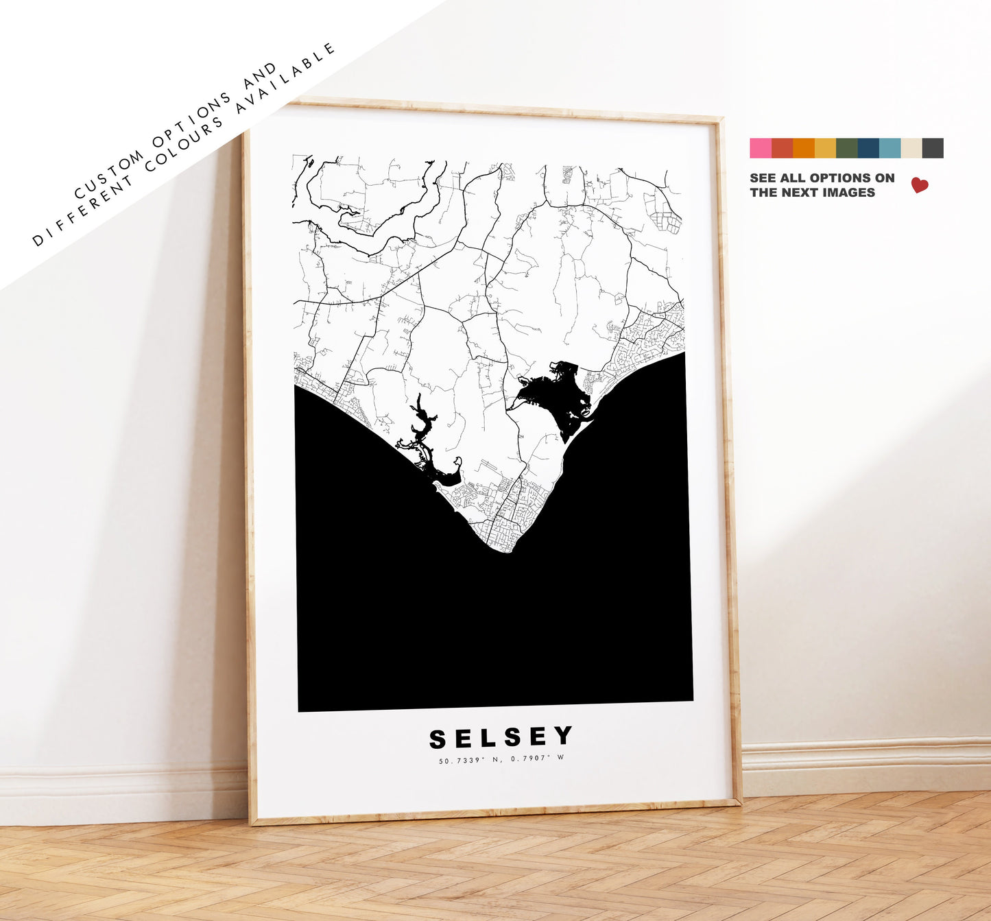 Selsey Map Print - Minimalist City Map Poster - Map Art - UK - Selsey Print - Selsey Poster - Different Colours Available