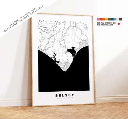 Selsey Map Print - Minimalist City Map Poster - Map Art - UK - Selsey Print - Selsey Poster - Different Colours Available