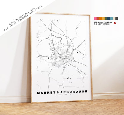 Market Harborough Map Print - Minimalist City Map Poster - Map Art - UK - Market Harborough Print - Poster - Different Colours Available