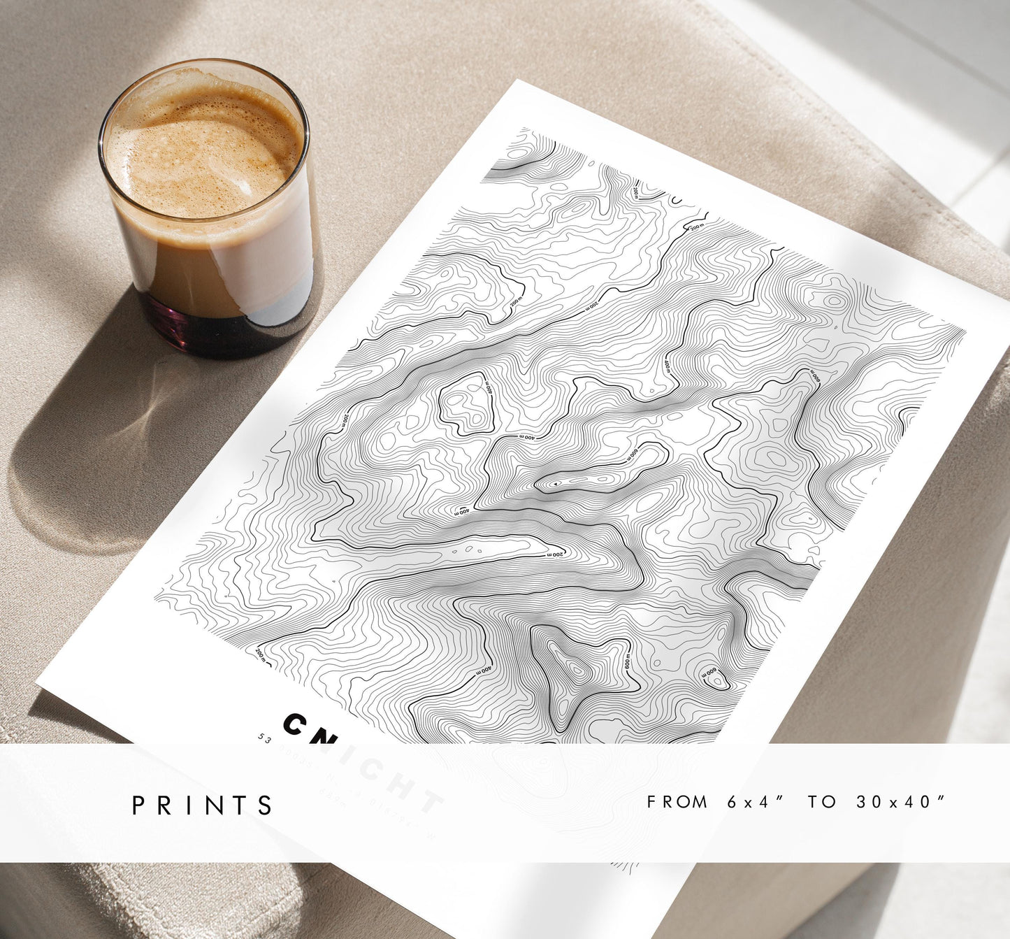 Cnicht Print - Contour Map - Snowdonia - Wales - Topographic Map - Print - Poster - Wall Art - Cnicht Poster - Moelwynion Range