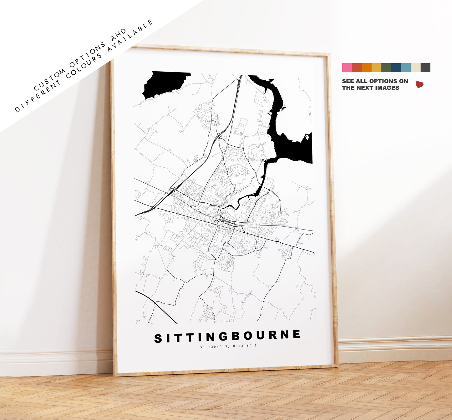 Sittingbourne Map Print - Minimalist City Map Poster - Map Art - UK - Sittingbourne Print - Poster - Different Colours Available