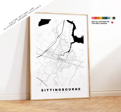 Sittingbourne Map Print - Minimalist City Map Poster - Map Art - UK - Sittingbourne Print - Poster - Different Colours Available