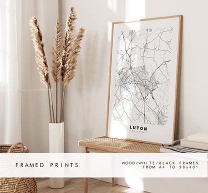 Luton Map Print - Minimalist City Map Poster - Map Wall Art - UK - Luton Print - Luton Poster - Different Colours Available