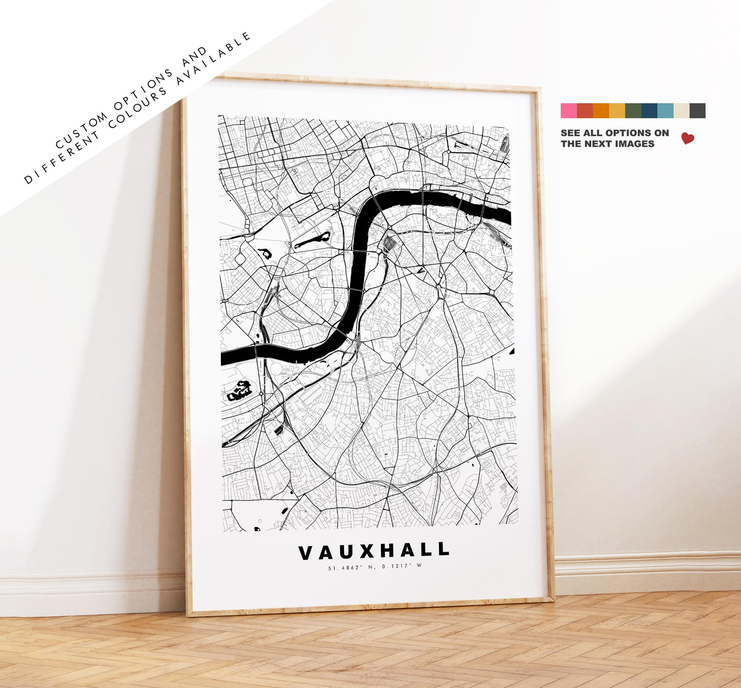 Vauxhall Map Print - Minimalist City Map Poster - Map Art - UK - Vauxhall Print - Vauxhall, London - Different Colours Available