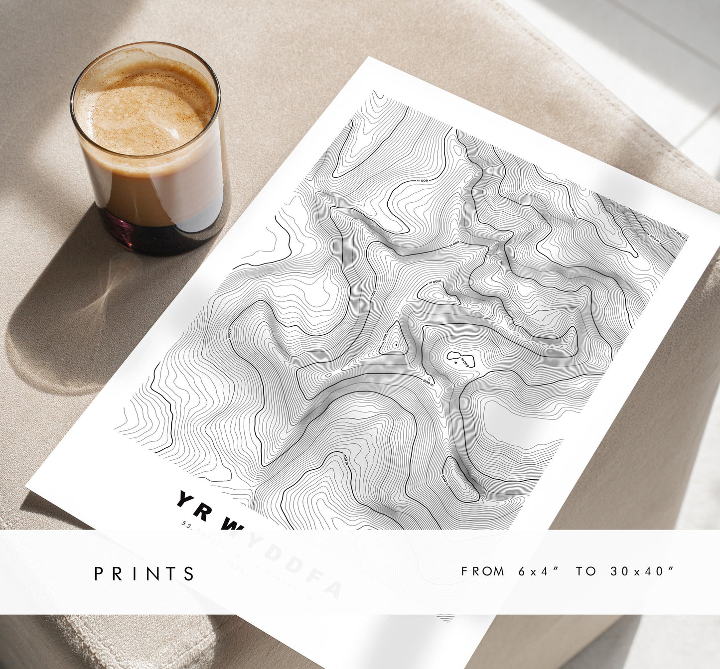 Yr Wyddfa Print - Contour Map - Snowdon Poster - Wales - Topographic Map - Print - Poster - Wall Art - Snowdon Map - Snowdon - Topography