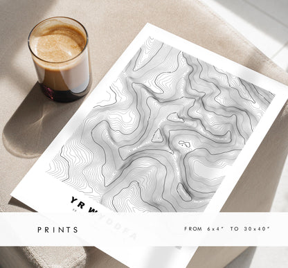 Yr Wyddfa Print - Contour Map - Snowdon Poster - Wales - Topographic Map - Print - Poster - Wall Art - Snowdon Map - Snowdon - Topography