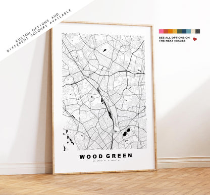 Wood Green Map Print - Minimalist City Map Poster - Map Art - UK - Wood Green Print - Wood Green, London - Different Colours Available