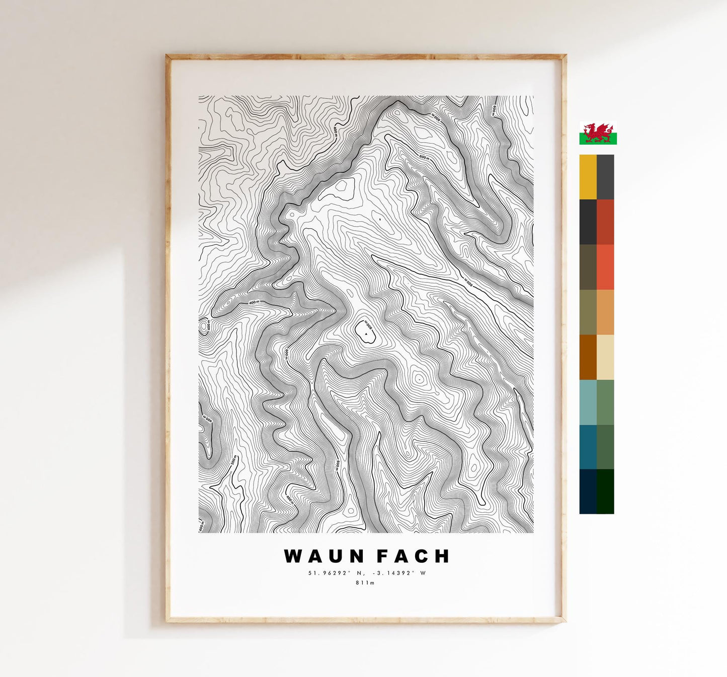 Waun Fach Print - Contour Map - Black Mountains - Wales - Topographic Map - Print - Poster - Wall Art - Waun Fach Poster - Map Print
