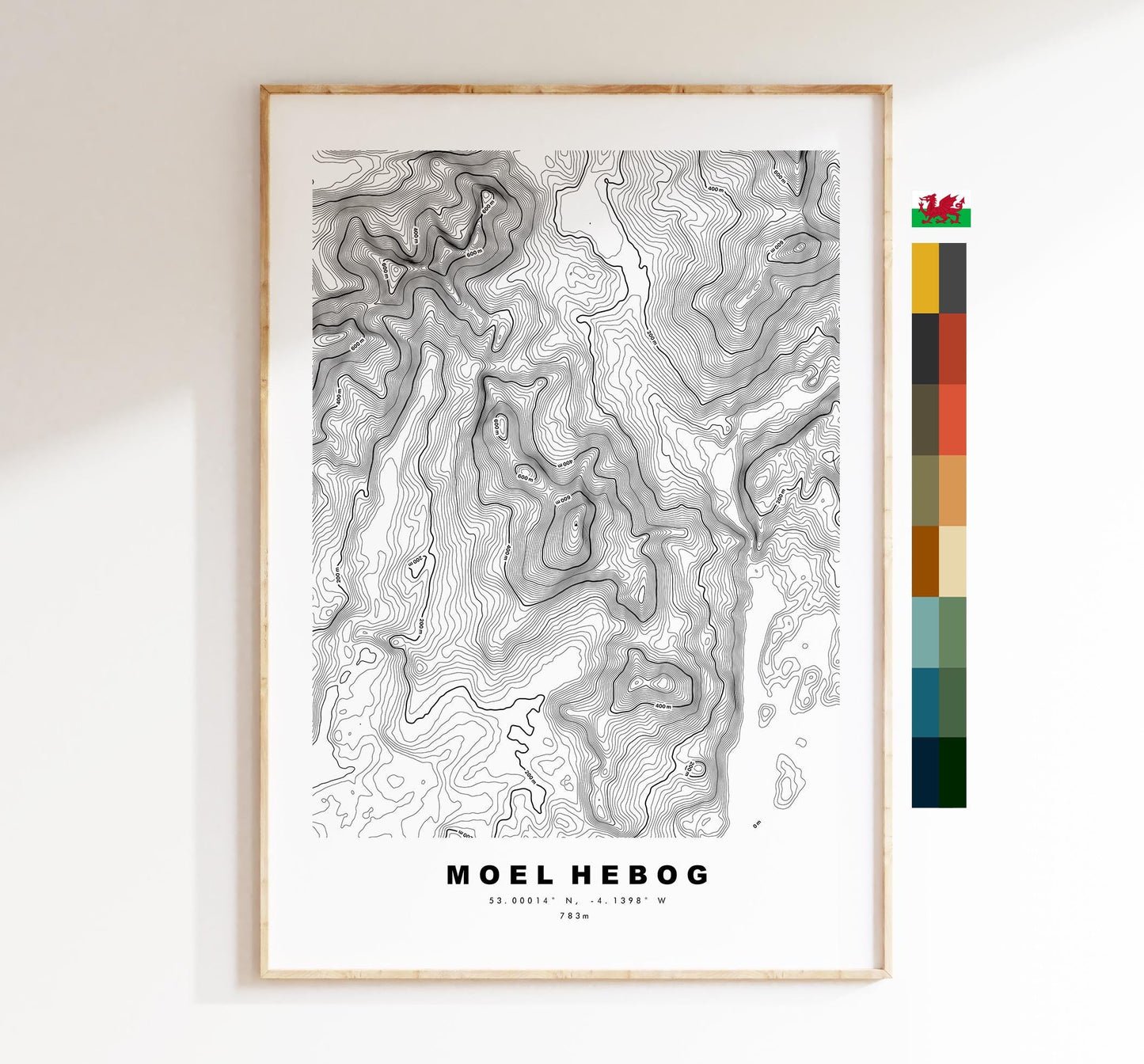 Moel Hebog Print - Contour Map - Snowdonia - Wales - Topographic Map - Print - Poster - Wall Art - Moel Hebog Poster - Bare Hill of the Hawk