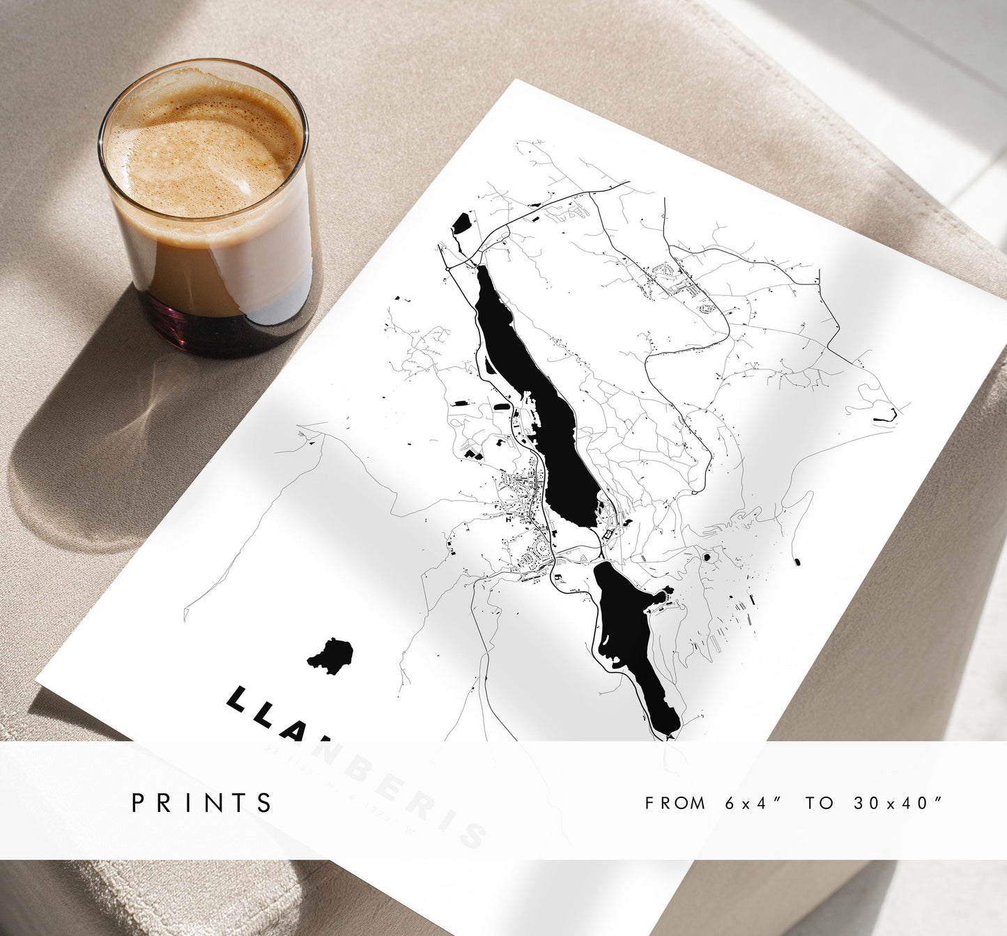 Llanberis Map Print - Minimalist City Map Poster - Map Art - Wales - UK - Llanberis Print - Llanberis Poster - Different Colours Available