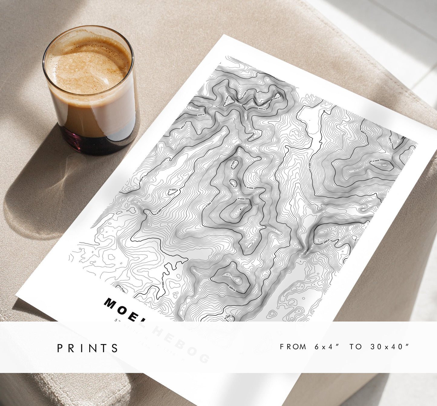 Moel Hebog Print - Contour Map - Snowdonia - Wales - Topographic Map - Print - Poster - Wall Art - Moel Hebog Poster - Bare Hill of the Hawk