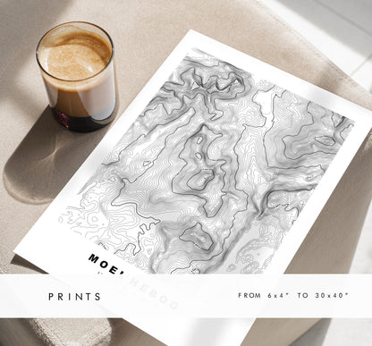 Moel Hebog Print - Contour Map - Snowdonia - Wales - Topographic Map - Print - Poster - Wall Art - Moel Hebog Poster - Bare Hill of the Hawk
