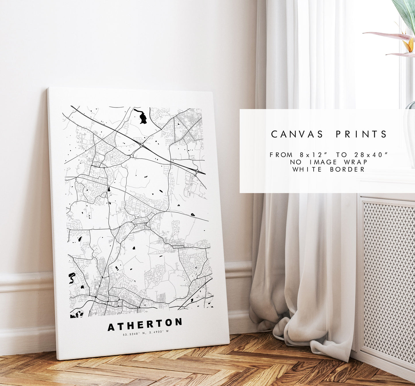 Atherton Map Print - Minimalist City Map Poster - Map Art - UK - Atherton Print - Atherton Poster - Different Colours Available
