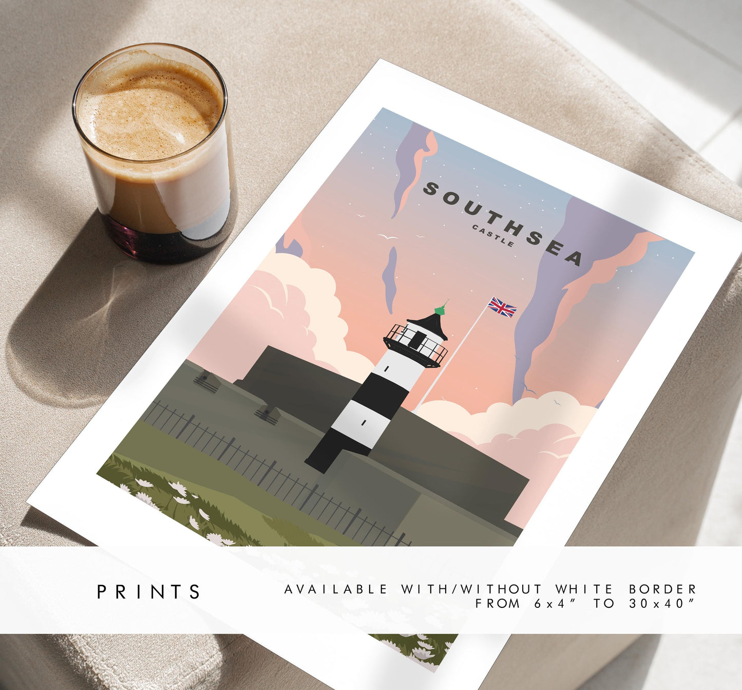 Southsea Castle Travel Poster (Sunset) - Wall Art Print - Southsea and Portsmouth Travel Posters - Prints or Framed Prints