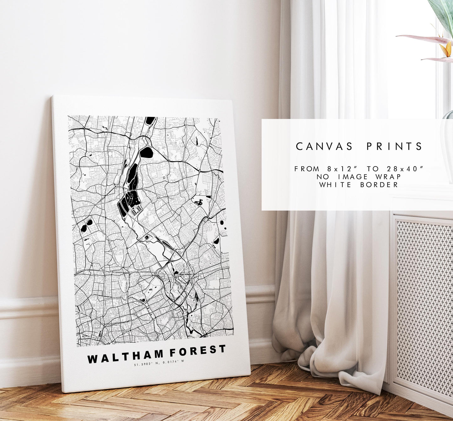Waltham Forest Map Print - Minimalist City Map Poster - Map Art - UK - Waltham Forest Print - London - Different Colours Available