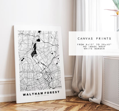 Waltham Forest Map Print - Minimalist City Map Poster - Map Art - UK - Waltham Forest Print - London - Different Colours Available