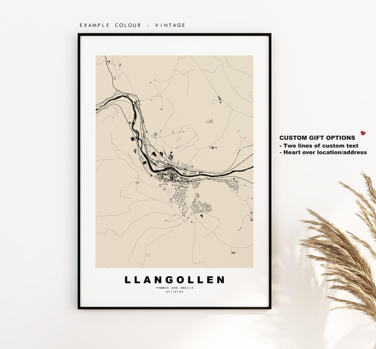 Llangollen Map Print - Minimalist City Map Poster - Map Art - Wales - UK - Llangollen Print - Llangollen Poster - Different Colours Available
