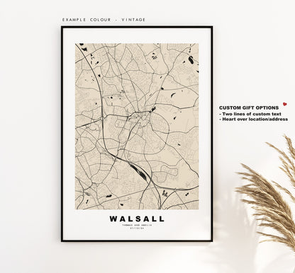 Walsall Map Print - Minimalist City Map Poster - Map Art - UK - Walsall Print - Walsall Poster - Different Colours Available