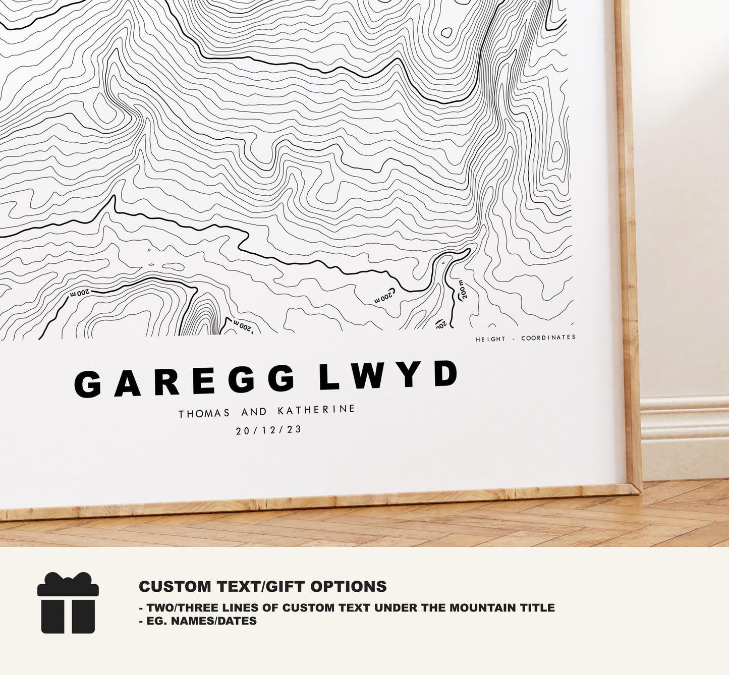 Garreg Lwyd Print - Contour Map - Black Mountain - Wales - Topographic Map - Print - Wall Art - Garreg Lwyd - Contour Map - Topography