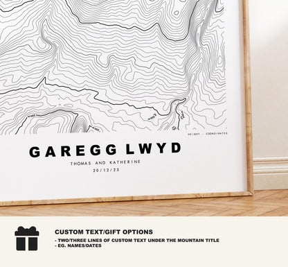 Garreg Lwyd Print - Contour Map - Black Mountain - Wales - Topographic Map - Print - Wall Art - Garreg Lwyd - Contour Map - Topography