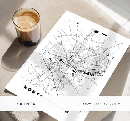 Northampton Map Print - Minimalist City Map Poster - Map Art - UK - Northampton Print - Northampton Poster - Different Colours Available