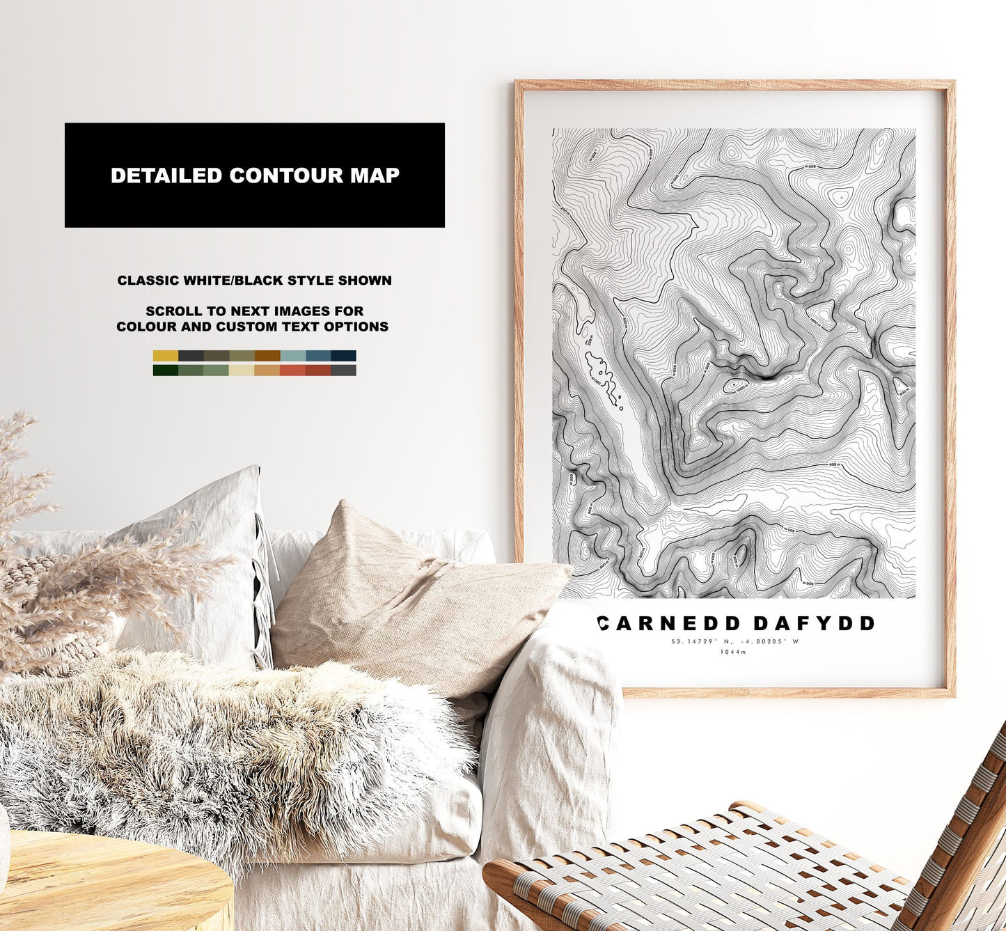 Carnedd Dafydd Print - Contour Map - Snowdonia - Wales - Topographic Map - Print - Wall Art - Carnedd Dafydd Poster - Carneddau Range