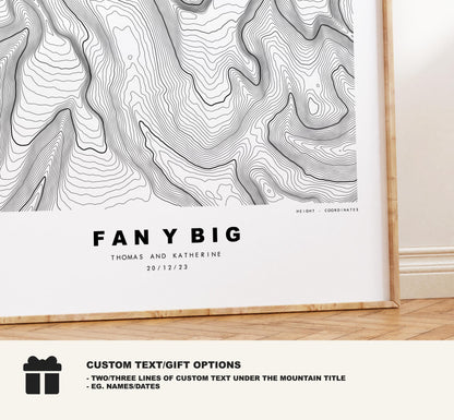 Fan y Big Map Print - Contour Map - Fan y Big Poster - Wales - Topographic Map - Print - Poster - Wall Art - Horseshoe Walk - Brecon Beacons