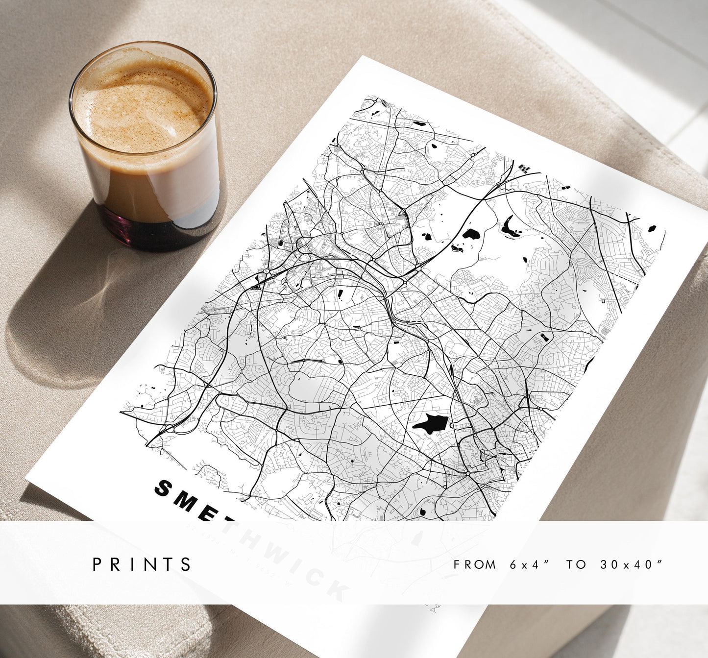 Smethwick Map Print - Minimalist City Map Poster - Map Art - UK - Smethwick Print - Smethwick, West Midlands - Different Colours Available