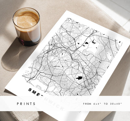 Smethwick Map Print - Minimalist City Map Poster - Map Art - UK - Smethwick Print - Smethwick, West Midlands - Different Colours Available