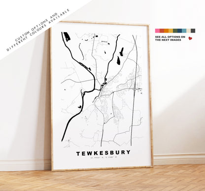 Tewkesbury Map Print - Minimalist City Map Poster - Map Art - UK - Tewkesbury Print - Tewkesbury Poster - Different Colours Available