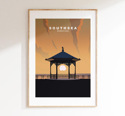 Southsea Bandstand Travel Poster (Sunset - Orange) - Wall Art Print - Southsea and Portsmouth Travel Posters - Prints or Framed Prints