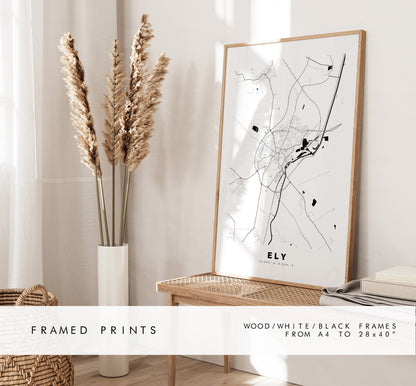 Ely Map Print - Minimalist City Map Poster - Map Wall Art - UK - Ely Print - Ely Poster - Different Colours Available