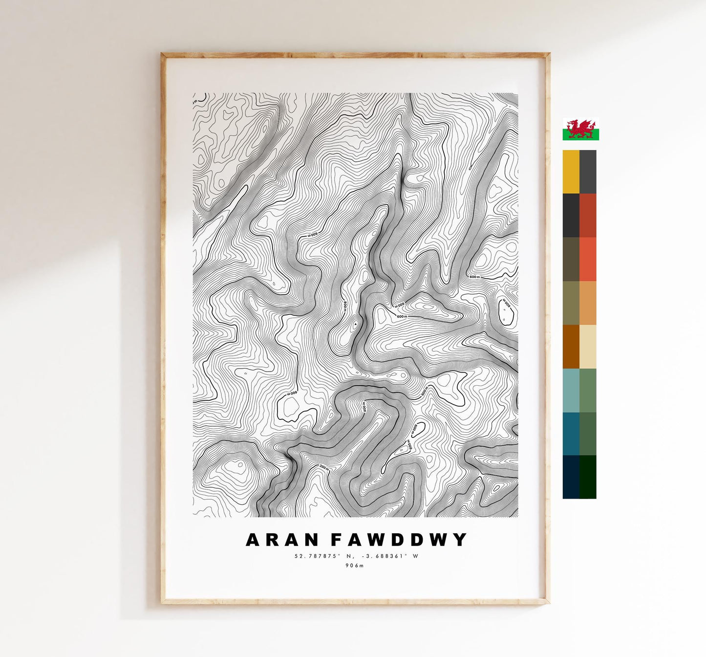 Aran Fawddwy Print - Contour Map - Snowdonia - Wales - Topographic Map - Print - Poster - Wall Art -  Aran Fawddwy Poster - Mawddwy Peak