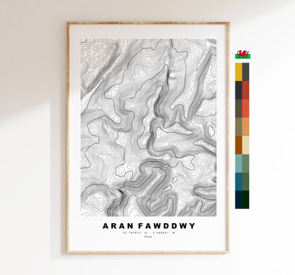 Aran Fawddwy Print - Contour Map - Snowdonia - Wales - Topographic Map - Print - Poster - Wall Art -  Aran Fawddwy Poster - Mawddwy Peak