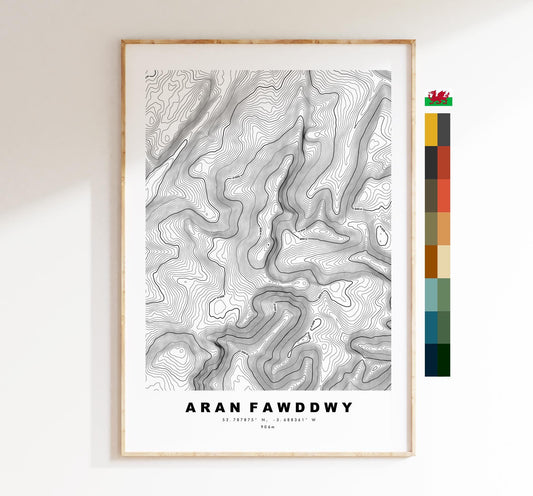 Aran Fawddwy Print - Contour Map - Snowdonia - Wales - Topographic Map - Print - Poster - Wall Art -  Aran Fawddwy Poster - Mawddwy Peak