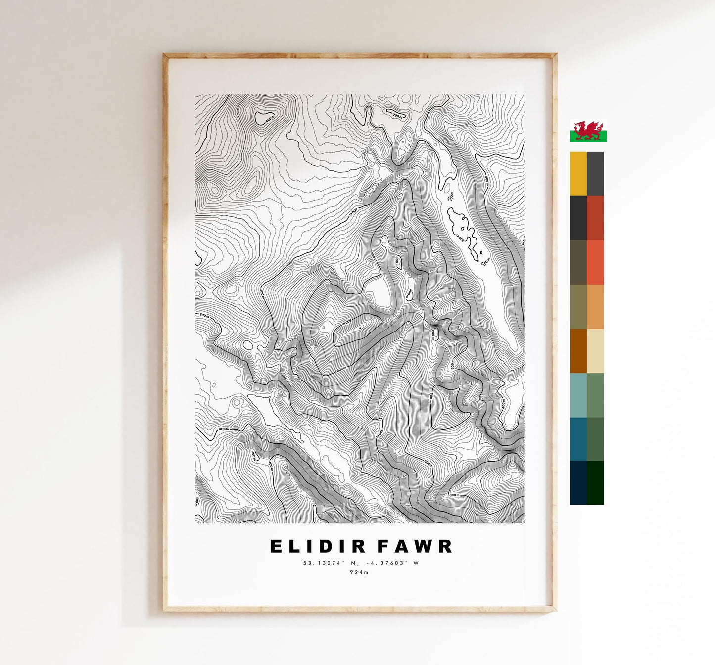 Elidir Fawr Print - Contour Map - Snowdonia - Wales - Topographic Map - Print - Poster - Wall Art - Elidir Fawr Poster - Glyderau Range