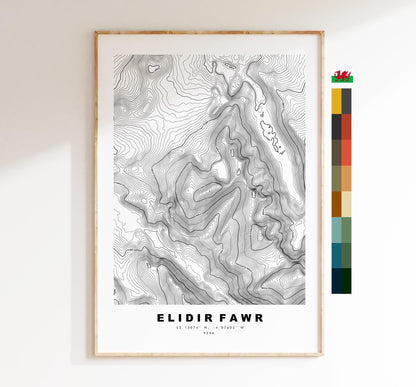 Elidir Fawr Print - Contour Map - Snowdonia - Wales - Topographic Map - Print - Poster - Wall Art - Elidir Fawr Poster - Glyderau Range