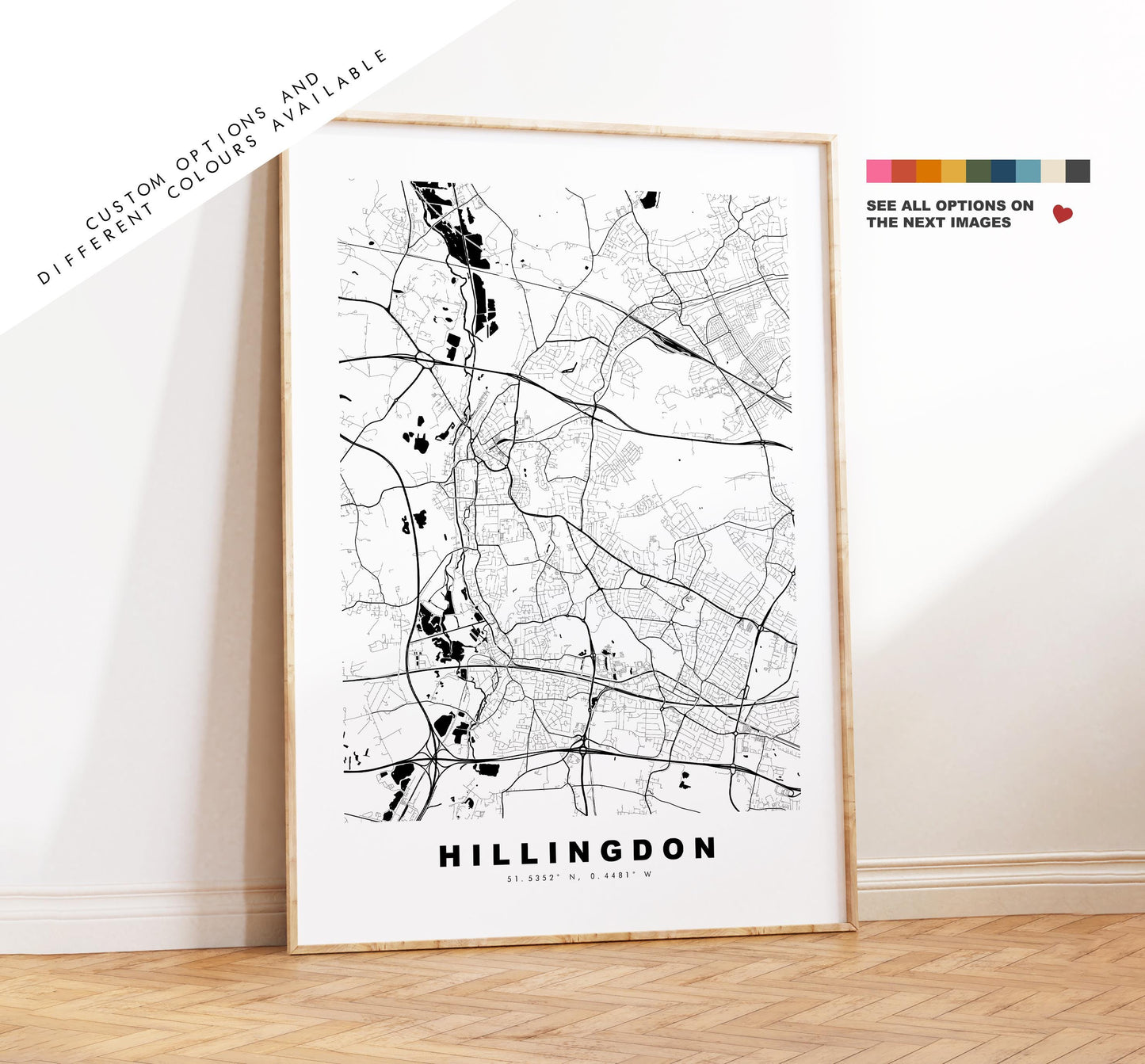 Hillingdon Map Print - Minimalist City Map Poster - Map Art - UK - Hillingdon Print - Hillingdon, London - Different Colours Available