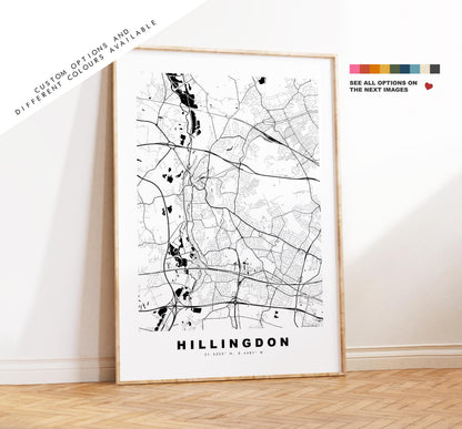 Hillingdon Map Print - Minimalist City Map Poster - Map Art - UK - Hillingdon Print - Hillingdon, London - Different Colours Available