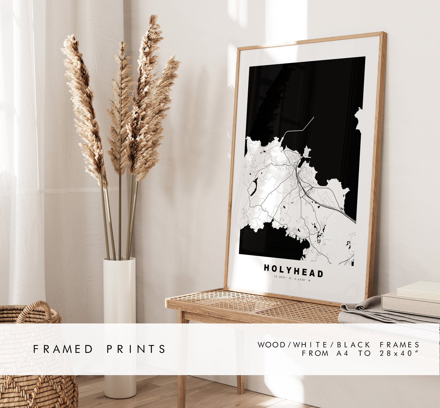 Holyhead Map Print - Minimalist City Map Poster - Map Art - Wales - UK - Holyhead Print - Holyhead Poster - Different Colours Available