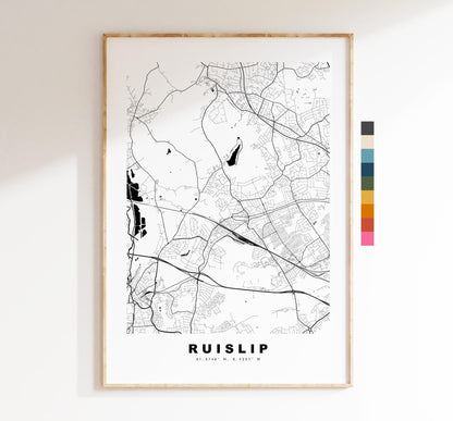 Ruislip Map Print - Minimalist City Map Poster - Map Art - UK - Ruislip Print - Ruislip, London - Different Colours Available