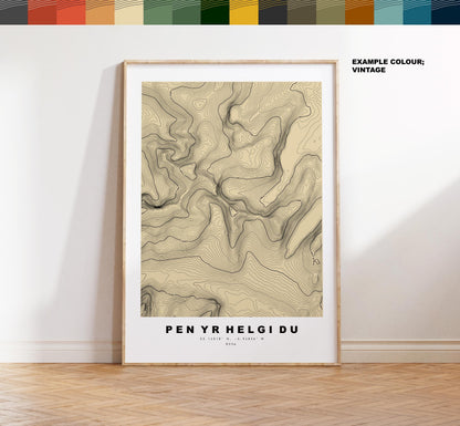 Pen Yr Helgi Du Print - Contour Map - Snowdonia - Wales - Topographic Map - Print - Poster - Wall Art -  Pen Yr Helgi Du Poster - Carneddau